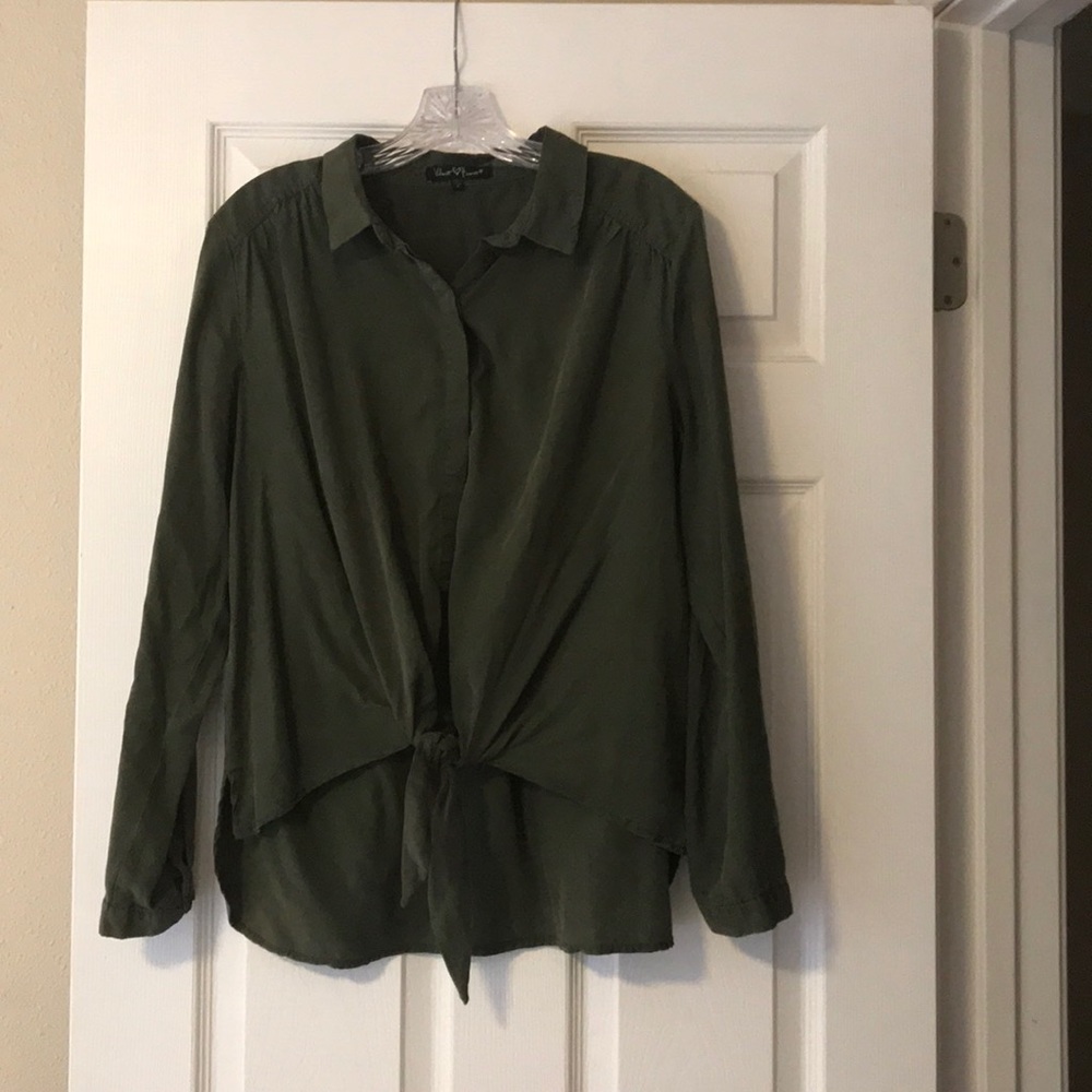 Velvet Heart Green Hidden Button Shirt